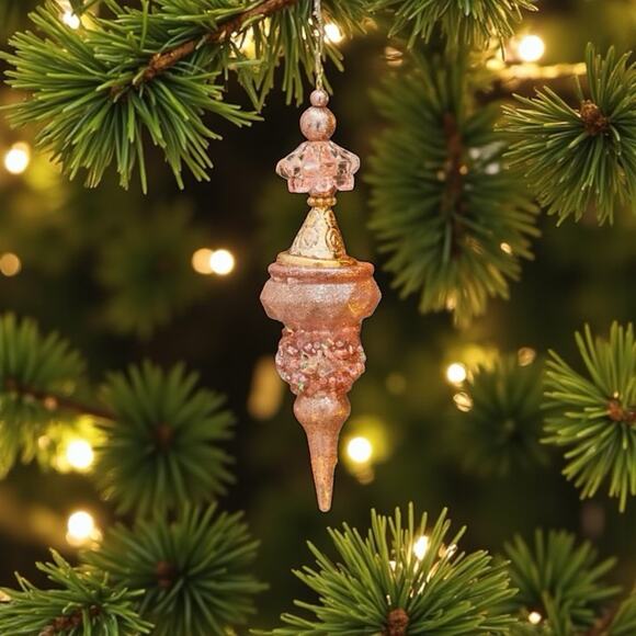 Elegant Tiered Christmas Tree Ornament Set-Gold Pink Beaded Vintage Inspired - Picture 3 of 13